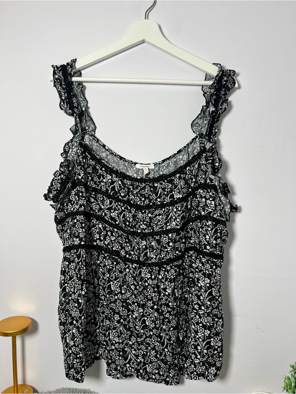 Black Floral Ruffle Tank Top - Women's